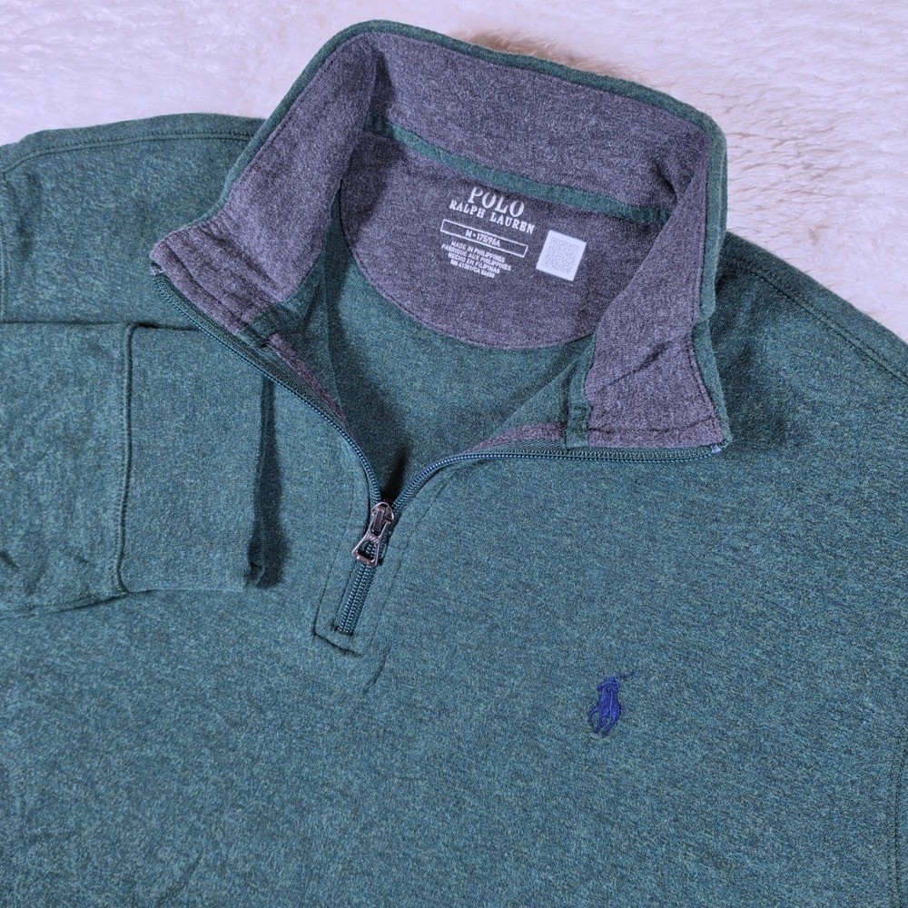 Polo Ralph Lauren Viscose Flex 1/4 Zip Pullover Mens M Green L/S Heathered Pony